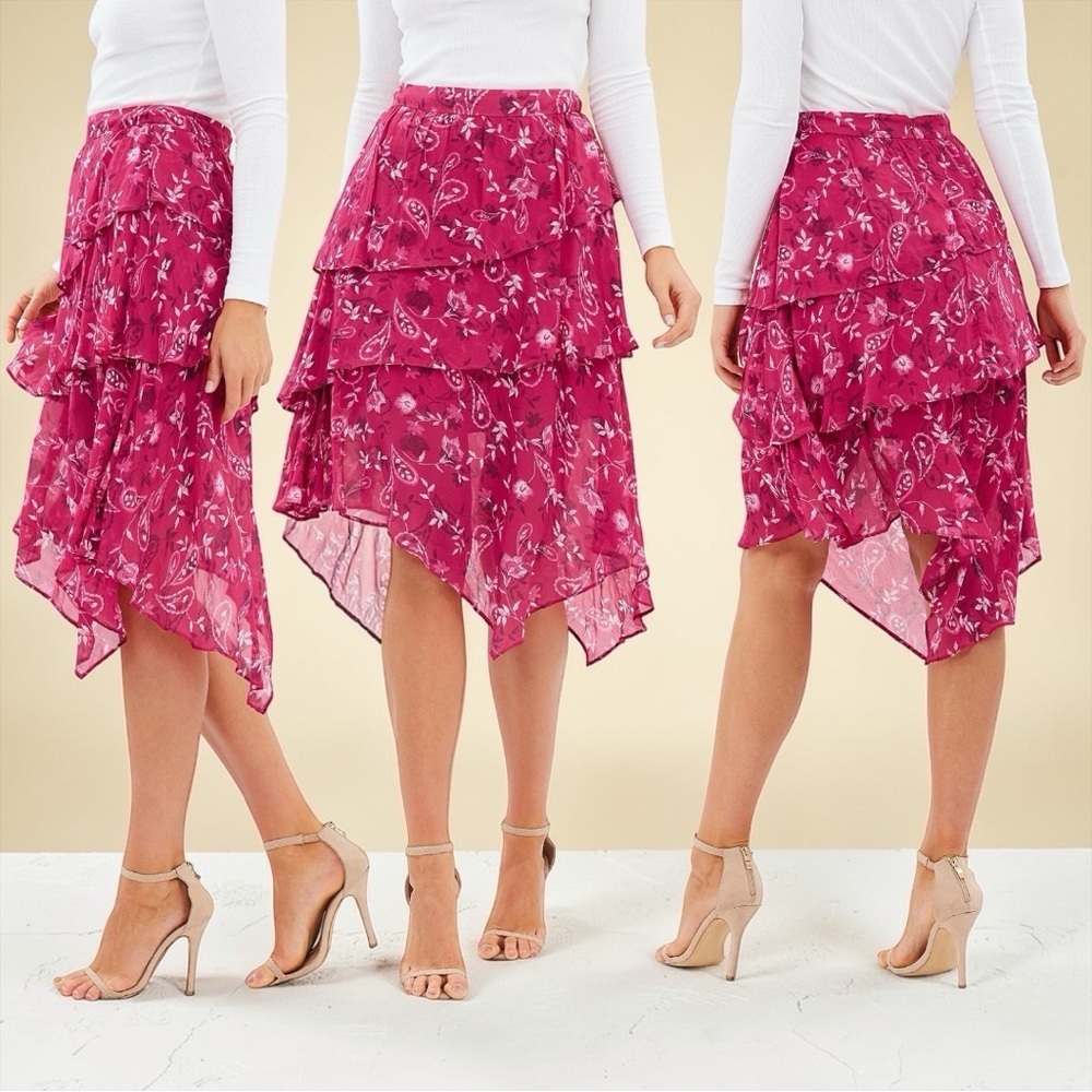 Steele. The Label Women's Boho Layered Ruffle Floral Print Winnie Skirt Size M